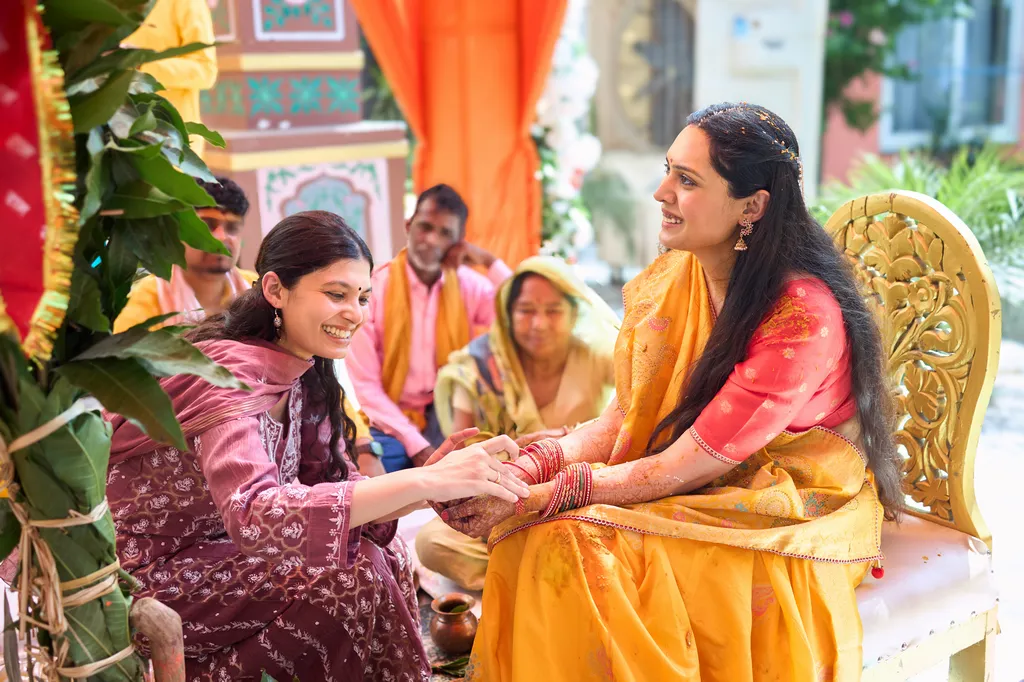 Puja and Parikshit wedding at The Via Varanasi Resort - haldi bride blessing by The WeddingShoot
